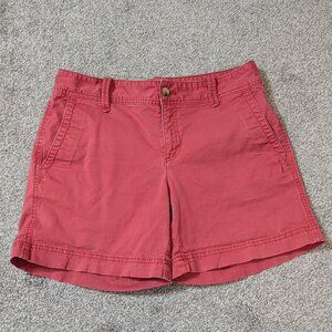 EDDIE BAUER Coral Red Stretch Cotton Twill Mid-Rise Chino Shorts; Size 6